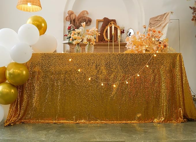JYFLZQ Gold Sequin Tablecloth, Glitter Table Cover 50x80 Inch Rectangle by JYFLZQ