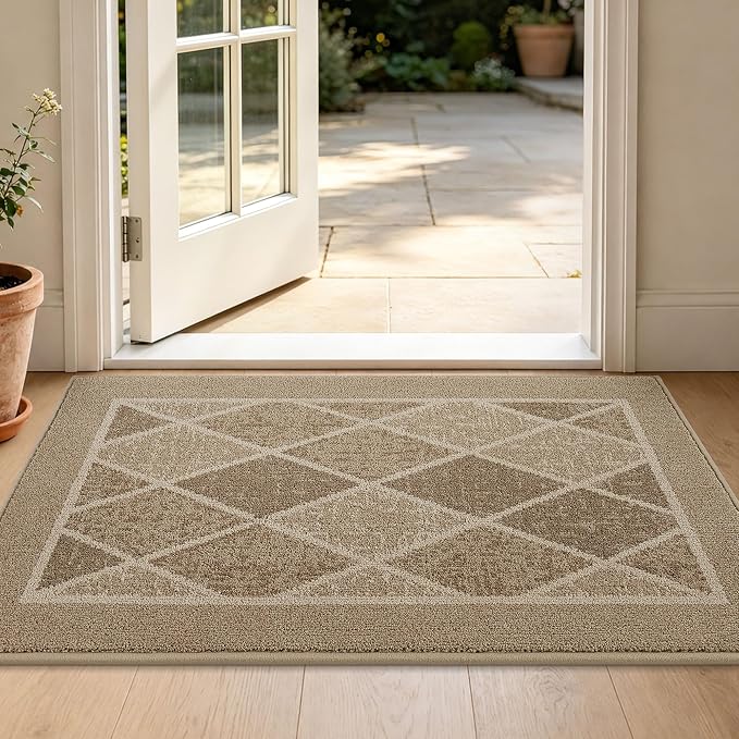 BEQHAUSE Dirt Trapper Door Mats 24" x 36", Non-Slip Washable, Beige by BEQHAUSE