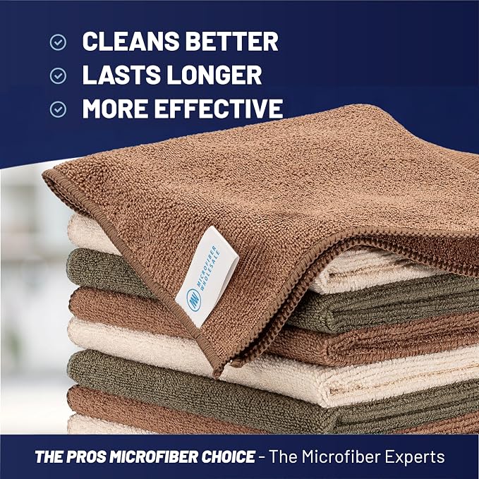 MW Pro Multi-Surface Microfiber Towel – Sand, Olive, Tan 12 Pack |16"x16" Premium Cleaning Cloth | Clean, Dust, Polish, Absorb | Large - Image 2