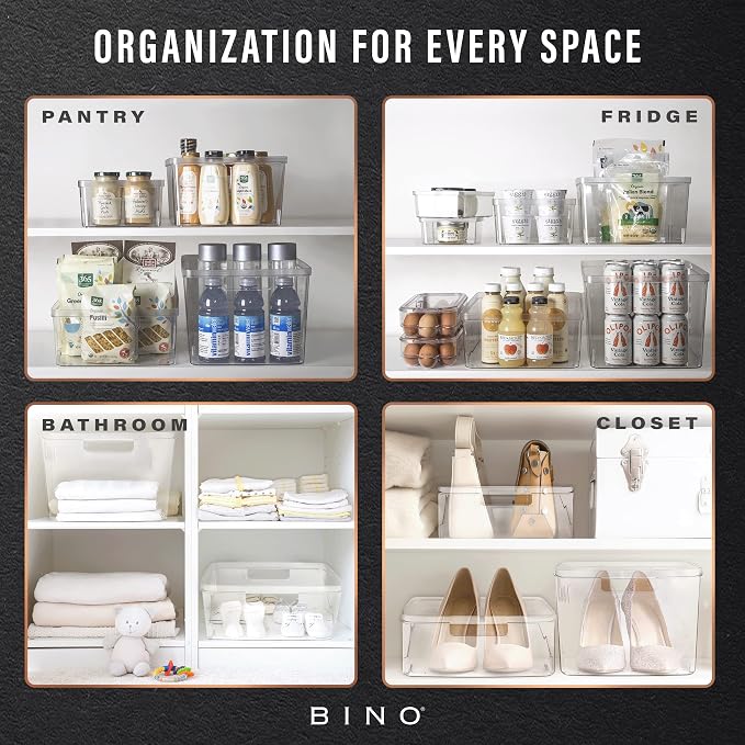 BINO | Plastic Storage Bins, Medium - 6 Pack | THE LUCID COLLECTION | Multi-Use Built-In Handles | BPA-Free | Clear Storage Containers | Fridge Organizer | Pantry & Home Organization - Image 5