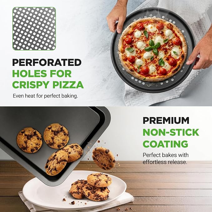 NutriChef 10-Piece Non-Stick Baking Set – Heavy-Duty Carbon Steel Bakeware Set w/ Cookie Sheets, Muffin Pan, Roasting Pan, Cake Pan, Baking Tray, Pizza Pan – Effortless Food Release & Easy Cleanup - Image 6