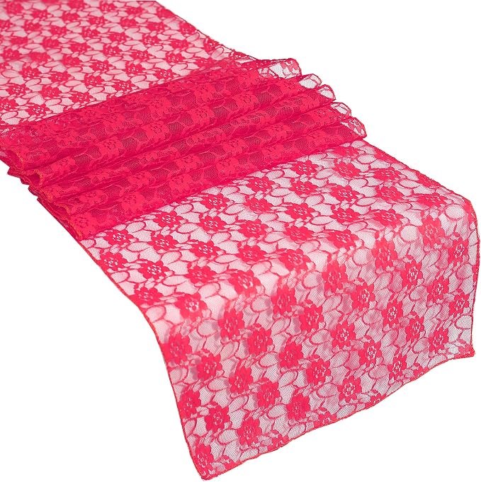 VDS Pack of 25 Floral Lace Table Runners Centerpiece Cloth Linen for Wedding Bithday Graduation Engagement Ceremony Events Party Banquets Table Decoration (12x108 inch) (Magenta) by VDS
