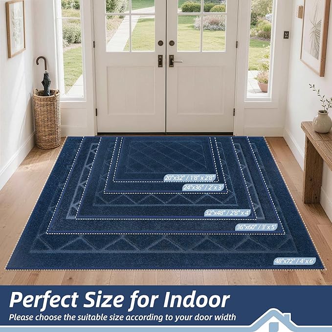 BEQHAUSE Dirt Trapper Door Mat 20" x 32", Doormat Non-Slip, Navy Blue - Image 2