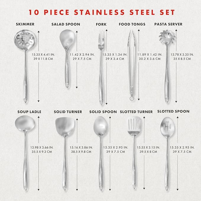 Emeril Lagasse 10-Piece Stainless Steel Utensil Set – Premium 304 Mirror Finish Cooking Tools with Hanging Loops – Heat Resistant, Dishwasher Safe Kitchen Gadgets for Nonstick Cookware - Image 2