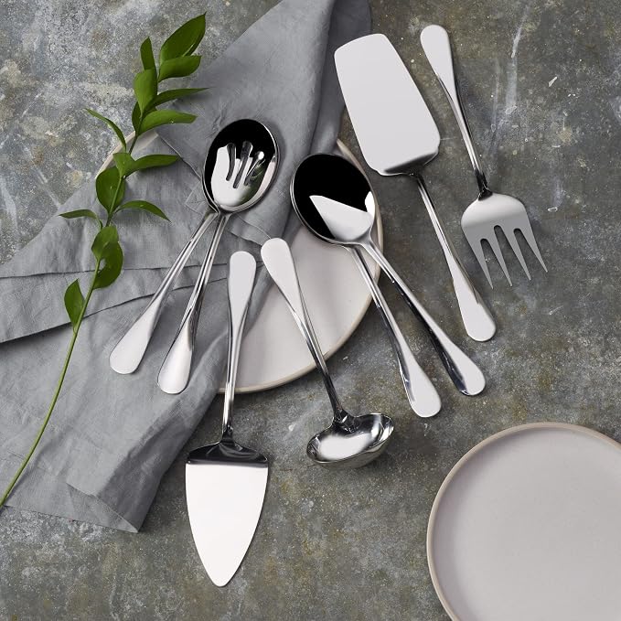 Mikasa Gourmet Basics Kaylee 8-Piece Serving Set, 18/0 Stainless Steel, Ladle, Lasagna Server, Cake Server, Tablespoons, Cold Meat Fork, Dishwasher Safe - Image 5