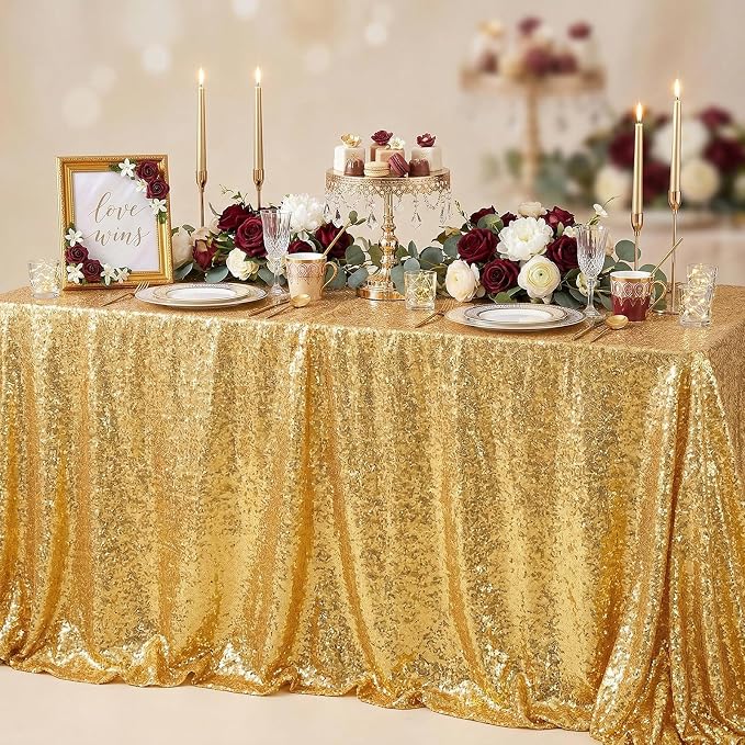 Gold Sequin Tablecloth 60x102 Inch Sparkly Gold Wedding Tablecloth Drapes - Image 4