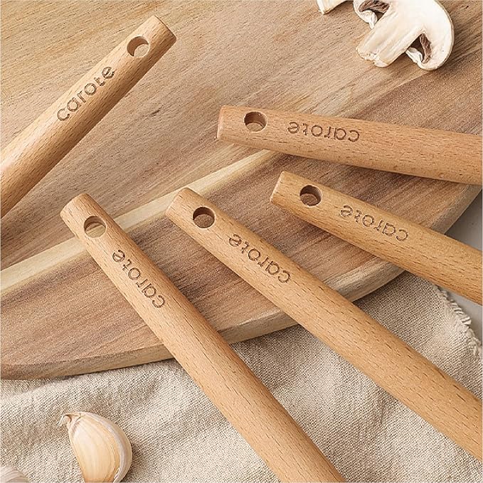 CAROTE Silicone Cooking Utensils Set, Kitchen Utensils Set 10 Pcs for cooking, BPA Free Spatula Set with Heat Resistant Wood Handles for Nonstick Cookware (Cream White) (Pack of 2) - Image 6