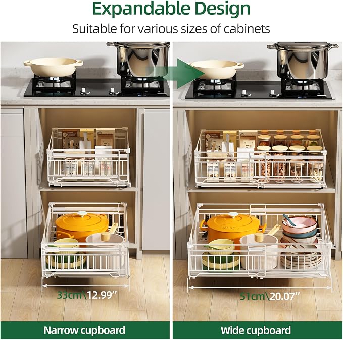 NETEL 2 Pack Expandable Pull Out Cabinet Organizer, 16.5" Deep White - Image 5