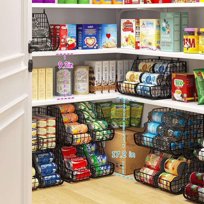 Stackable Soda Can Organizer Stores Up to 72 Cans, 4-Pack Can Storage Organizer for Pantry Shelves, 4-Tier Kitchen Can Holders with 4 Adjustable Dividers, Wire Drink Organizer for Pantry Cabinet Shelf - Image 5