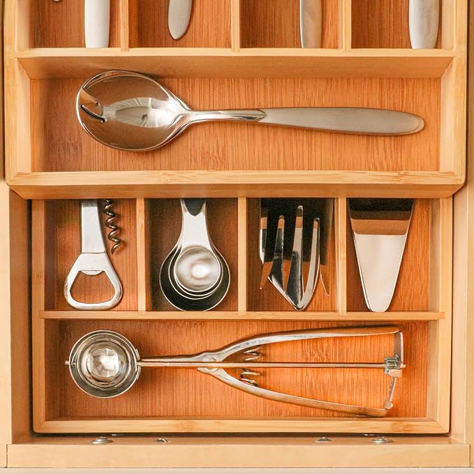 Berghoff Bamboo Flatware Organizer, Set of 2, 5 Slot Silverware Tray - Image 3