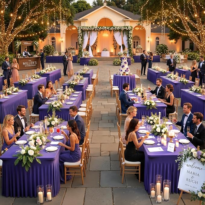 CO-AVE 2pack Purple Spandex Tablecloths 8ft for Rectangle Tables, Wrinkle Free Classy Table Skirt Stretchy 8 Foot Fitted Table Cloths Covers for Weddings Birthday Party Events Banquette Baby Shower - Image 5