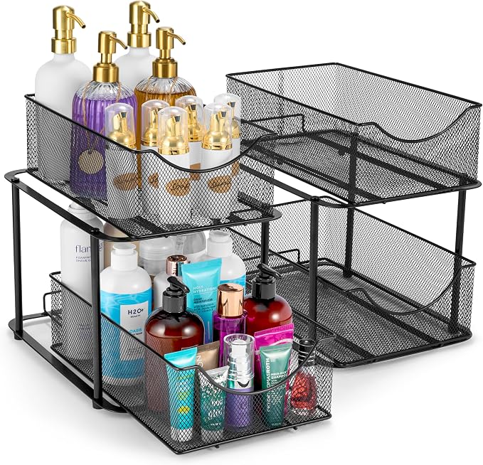Sorbus Pull-Out Under Sink Organizer, Mesh Construction (Black, 2 Pack) by Sorbus