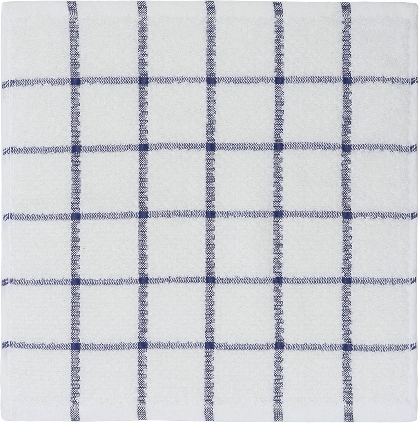 Cotton Grid Dish Cloths, Terry Cleaning Rags, 12 x 12 Inches, Light and Soft, Quick Drying Dish Rags, 8pc/Set (Blue Multi)