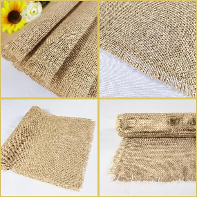 10 Pack 13 x 108 Inch Tassel Burlap Table Runners,Natural Rustic Jute Table Runner and Placemats Bulk for Western Wedding Table Decorations,Farmhouse Style Party,Holiday,Kitchen Table Decor Cover - Image 6