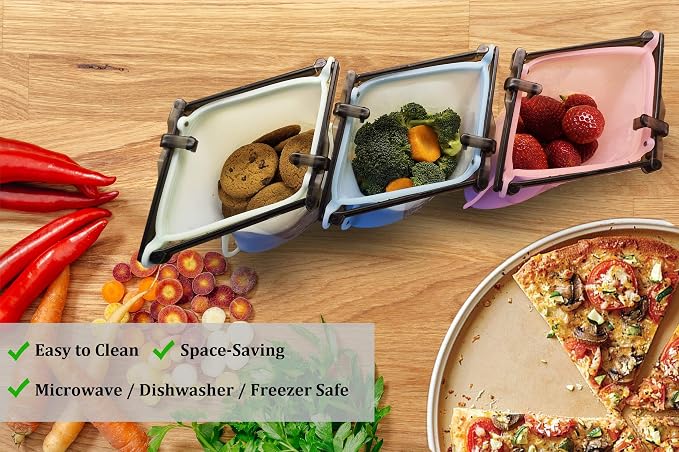 Reusable Food Storage Leakproof Silicone Snap Bags Stand-Up Silicone Food Bag 6 Cups (50 Oz) Microwavable Freezer and Dishwasher Safe Odorless Easy Clean and Dry Ziplock Alternatives (Random Color) - Image 4