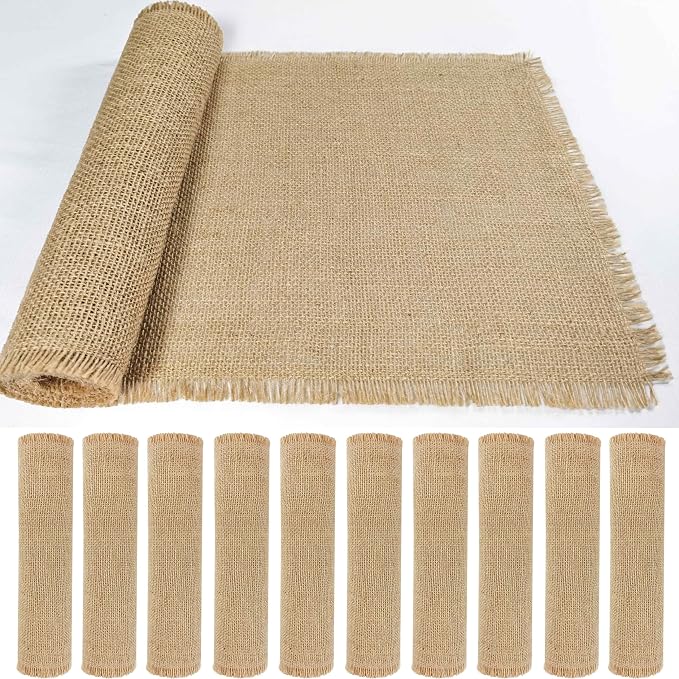 10 Pack 13 x 108 Inch Tassel Burlap Table Runners,Natural Rustic Jute Table Runner and Placemats Bulk for Western Wedding Table Decorations,Farmhouse Style Party,Holiday,Kitchen Table Decor Cover by Wlirantim