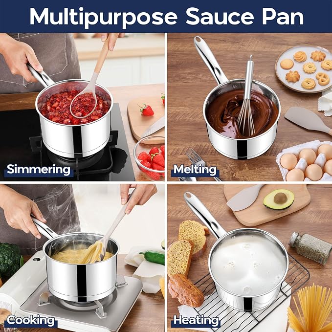 LIANYU Stainless Steel Saucepan with Lid, 3 QT Cooking Sauce Milk Pan - Image 5