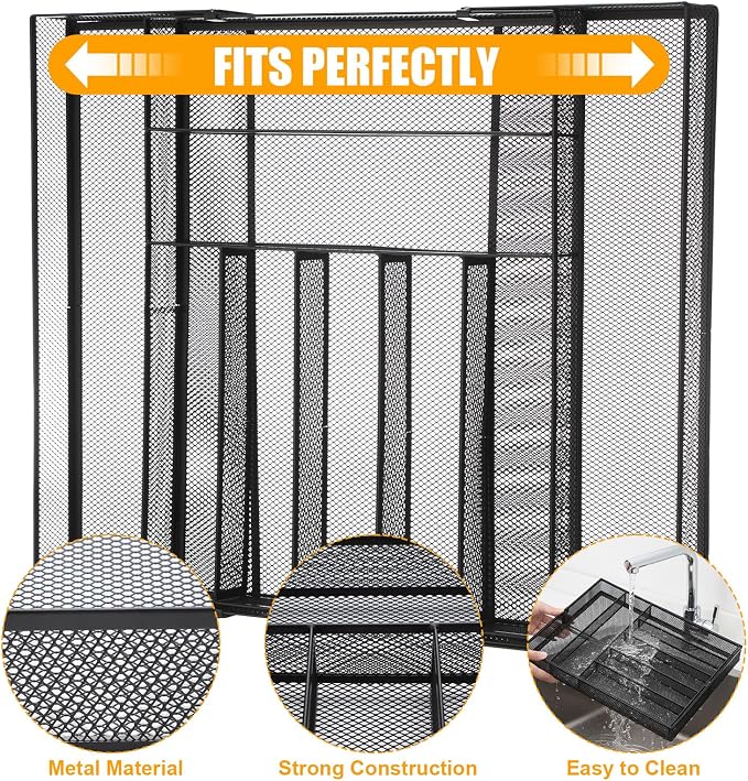 1 Pcs Utensil Drawer Silverware Organizer, Metal Mesh Expandable 13" ~24" Kitchen Drawer Organizer, 7-9 Slots Cutlery Tray Dividers for Kitchen Flatware Christmas Housewarming Gift (Black) - Image 3
