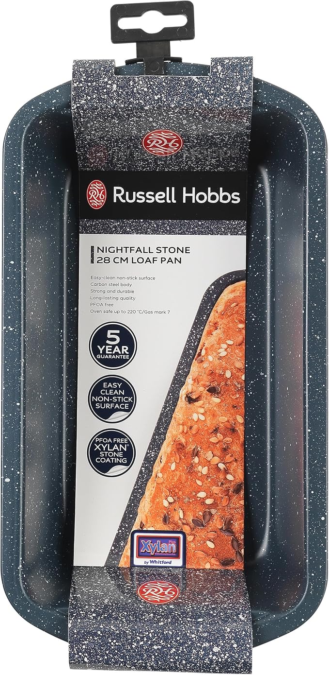 Russell Hobbs COMBO-5443 Non-Stick Loaf Pan Set of 2, 28cm Carbon Steel Bread Tin with Handles, Easy Clean for Cakes, Bread & Malt Loaf, Nightfall Stone Collection, Blue Marble, 5 Year Guarantee - Image 5