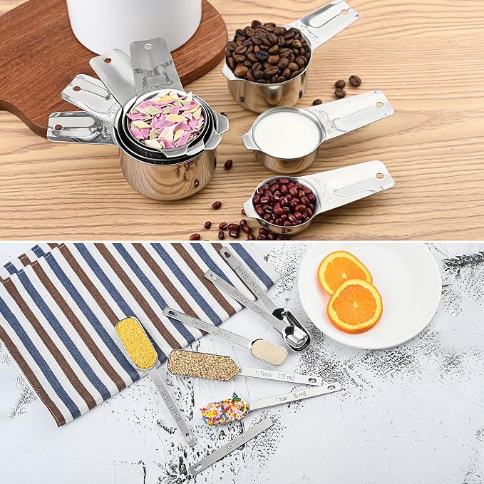 Measuring Cups and Spoons Set, 18/8 Stainless Steel Measuring Cups and Spoons set 17, Metal 7 Metric Measure Cups and 9 Dry Measure Spoons with 1 Leveler for Kitchen & Baking - Image 8