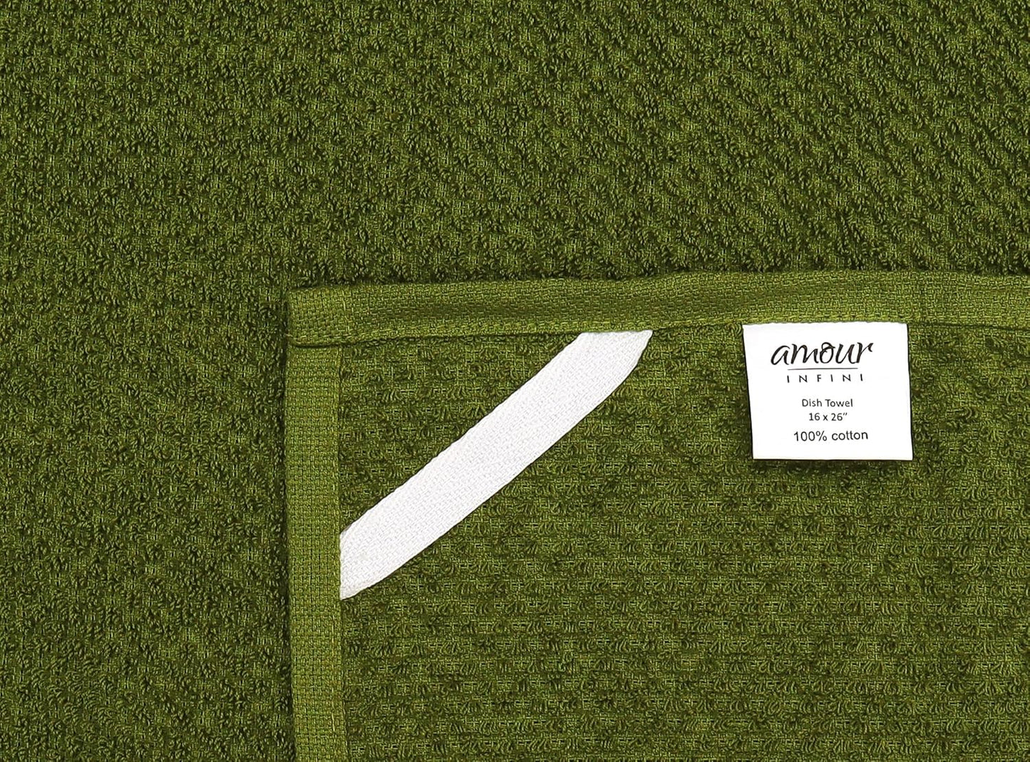 AMOUR INFINI Kitchen Towels Pack of 4 - Absorbent, Quick Drying Premium Cotton Tea Towel - Kitchen Linens 16x28 Inch Dish Towels with Hanging Loop (Green)