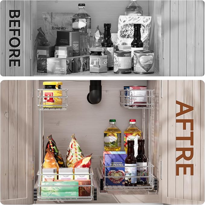 Under Sink Organizer 9" W X19 D, Pull Out Cabinet Organizer 2 Tier - Image 3