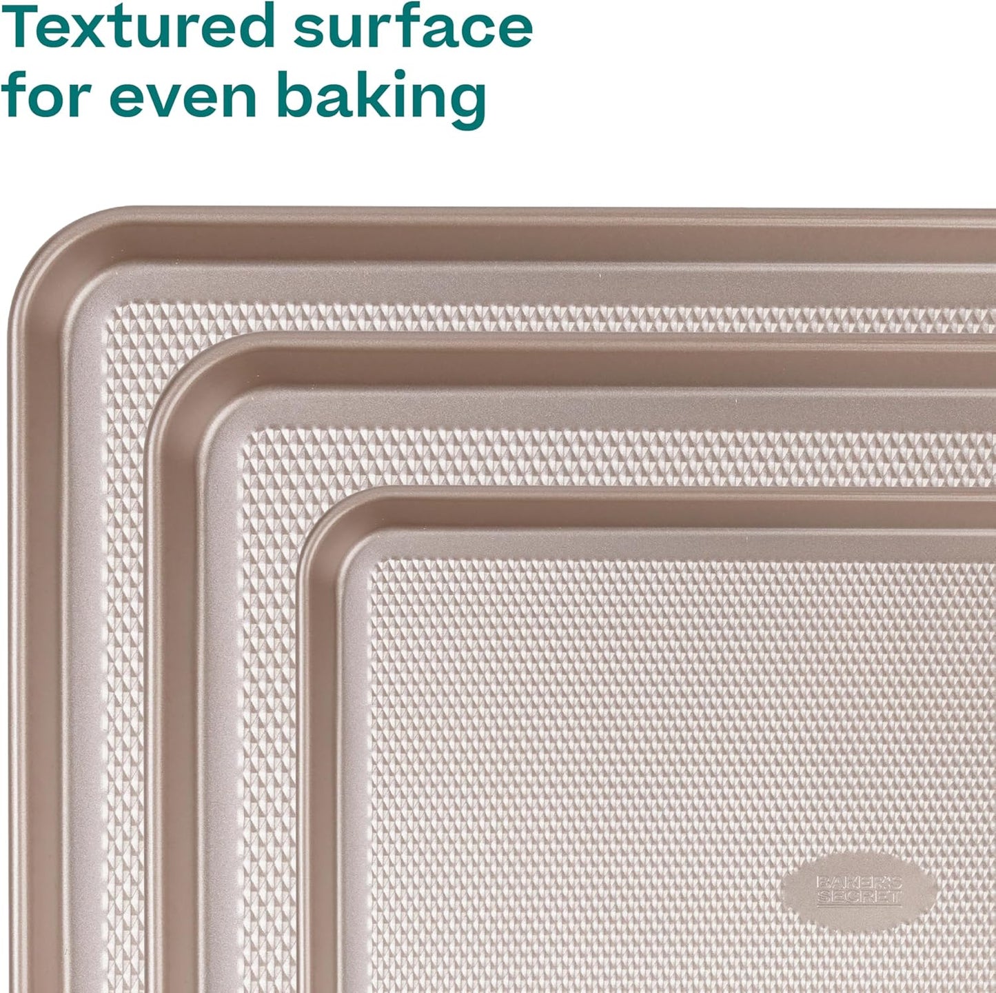 Baker's Secret Baking Sheet Pan Set, 3x Cookie Sheets for Oven, Diamond Texture Premium Air Flow, Set of 3 Baking Trays, Extra Thick 0.6mm with Diamond Base PFOA, PFOS, PTFE and PFAS free