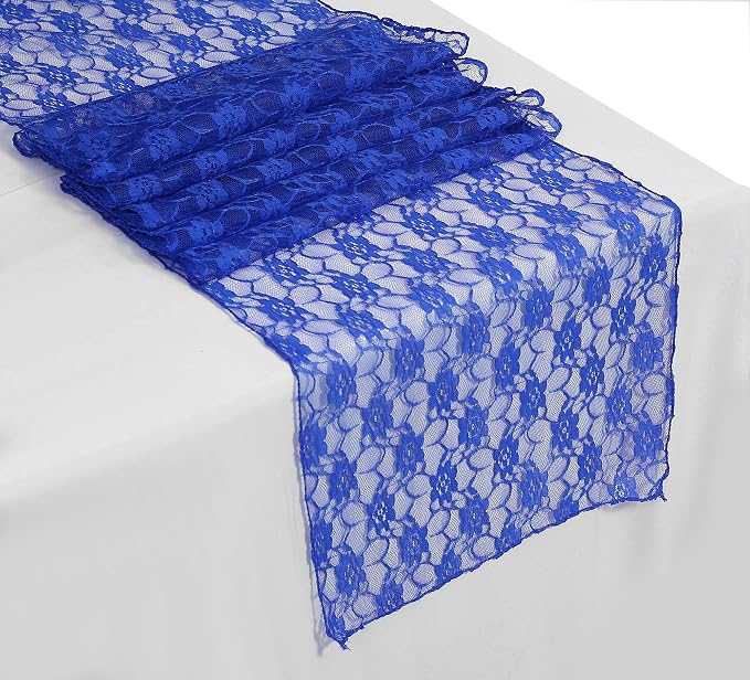 VDS Pack of 25 Floral Lace Table Runners Centerpiece Cloth Linen for Wedding Bithday Graduation Engagement Ceremony Events Party Banquets Table Decoration (12x108 inch) (Royal Blue) by VDS