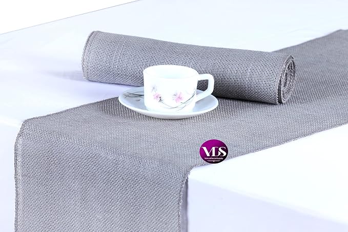 VDS Pack of 25, Burlap Table Runner 100% Natural Jute Rustic Hessian Table Cloth Centrepiece for Wedding Bridal Shower Birthday Event Party Banquet Table Decoration (Size 12X108 Inch)(Silver Grey) by VDS
