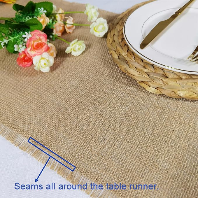 10 Pack 13 x 108 Inch Tassel Burlap Table Runners,Natural Rustic Jute Table Runner and Placemats Bulk for Western Wedding Table Decorations,Farmhouse Style Party,Holiday,Kitchen Table Decor Cover - Image 4