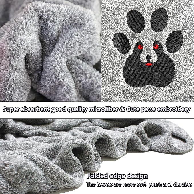 Dogvingpk Extra Large Dog Towels for Drying Dogs 2 Pack - Super Absorbent Soft Quick Dry Microfiber Pet Bath Towel for Large & Medium Dogs, 55 * 36 Inch Grey and Black - Image 7