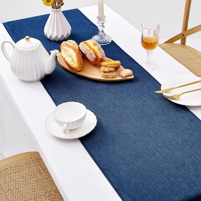 Blue Table Runner Burlap Roll Navy Farmhouse Table Linens 2 Pack 13x84 Inch - Image 5
