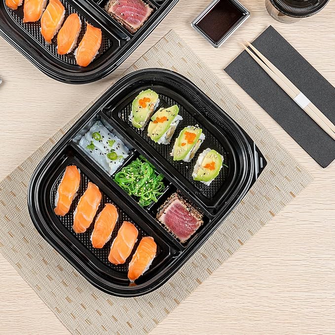 Restaurantware-Bento Tek 50.7 Ounce Meal Prep Containers, 50 Disposable To Go Food Boxes - Lids Sold Separately, 5 Compartments, Black Plastic Bento Lunch Boxes, Freezable, For Take Out - Image 6