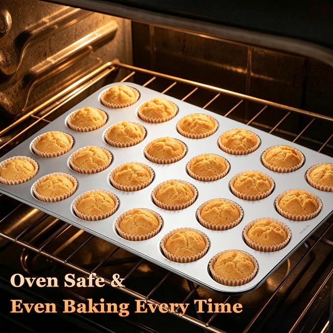 Homikit 18/10 Stainless Steel Mini Muffin Cupcake Pan 24 Cups, Non Toxic | 2PCS Premium Cupcake Tray for Oven, Metal Muffin Baking Tins for Egg Bites, Rust Free, Dishwasher Safe, Heavy Duty - Image 5