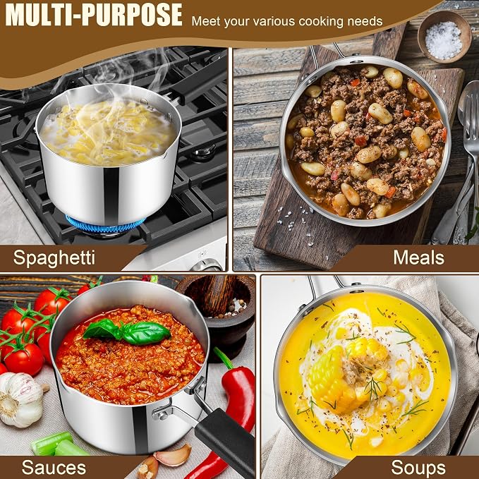 E-far 3 Quart Sauce Pan with Lid, Stainless Steel Tri-Ply Clad Cooking Pot - Image 5