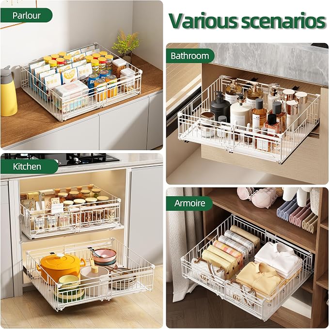 NETEL 2 Pack Expandable Pull Out Cabinet Organizer, 16.5" Deep White - Image 7
