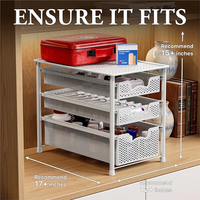 Simple Houseware 3 Tier White Alloy Steel Sliding Basket Organizer Drawer Cabinet - Image 3