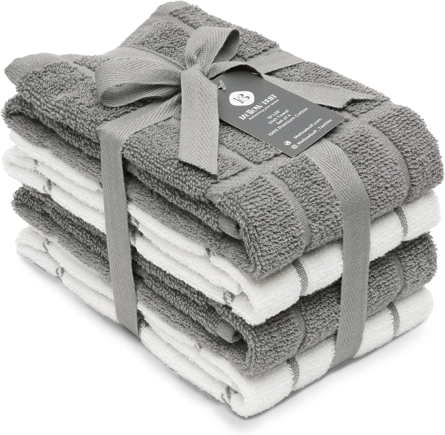 100% Cotton Terry Dish Towels, 4 Pack 16 x26 Inches, Super Soft and Absorbent Kitchen Towels, Perfect for Kitchen Cleaning and Dish Washing | Light Gray