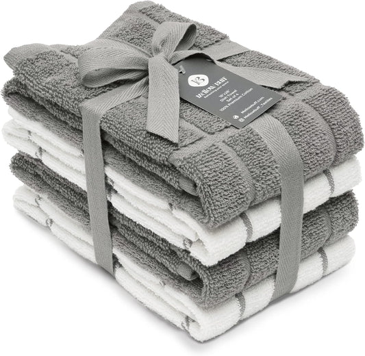 100% Cotton Terry Dish Towels, 4 Pack 16 x26 Inches, Super Soft and Absorbent Kitchen Towels, Perfect for Kitchen Cleaning and Dish Washing | Light Gray