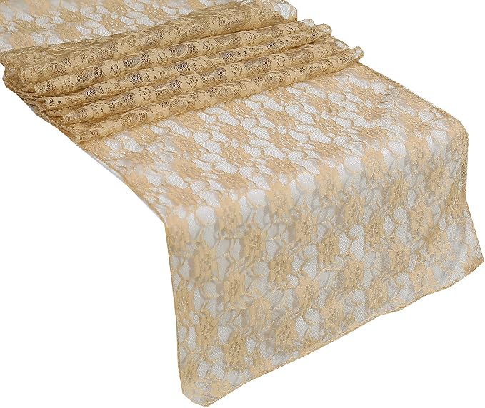 VDS Pack of 12 Floral Lace Table Runners Centerpiece Cloth Linen for Wedding Bithday Graduation Engagement Ceremony Events Party Banquets Table Decoration (12x108 inch) (Champagne) by VDS