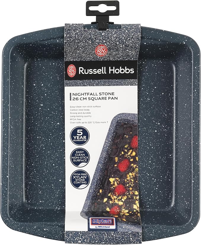 Russell Hobbs COMBO-5444 Square Baking Pan Roaster Tray Set of 2, Non-Stick, Carbon Steel Oven Tins, BPA/PFOA Free, For Brownies, Batch Cooking, Roasting, Nightfall Stone Collection, Blue Marble, 26cm - Image 8