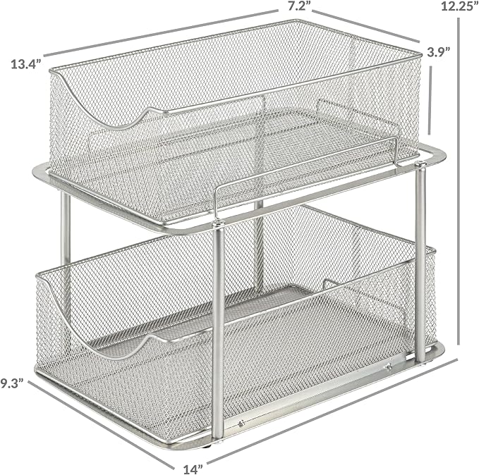 Sorbus Pull-Out Under Sink Organizer, Mesh Construction (Silver, 1 Pack) - Image 3