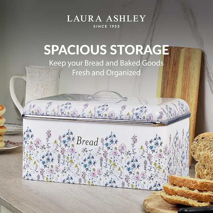 Laura Ashley Wild Meadow Large Bread Box for Kitchen Countertop - Breadbox | Durable Bread Storage Container, Food Grade Metal Bread Bin, Removable Lid, Keep Bread Fresh, Rust Resistant, Easy to Clean - Image 7