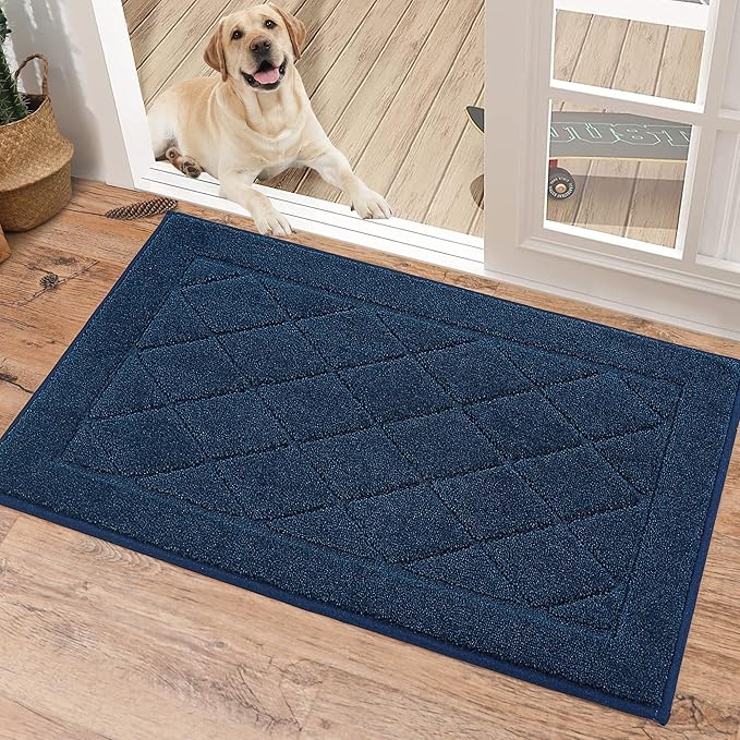 BEQHAUSE Dirt Trapper Door Mat 20" x 32", Doormat Non-Slip, Navy Blue by BEQHAUSE