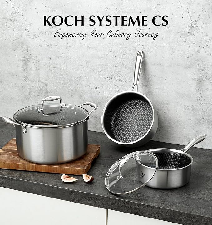 KOCH SYSTEME CS Stainless Steel Saucepan Set 6 Piece, 2QT+3QT+8QT Hybrid Nonstick Stainless Steel Pots Set, Triply Stainless Steel Pots, PFOA Free, Pot Sets Induction Compatible - Image 7