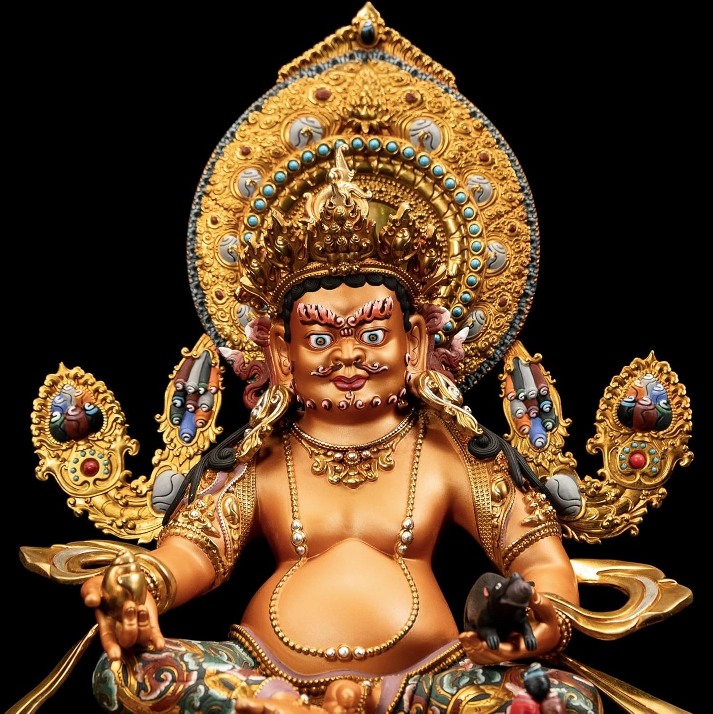 Vajrayana Statue Yellow Jambhala for Home Decor, Hand Painted, Wax Modeling Buddhist Buddha, Enhance Wealth Fengshui Statue, 14.17"