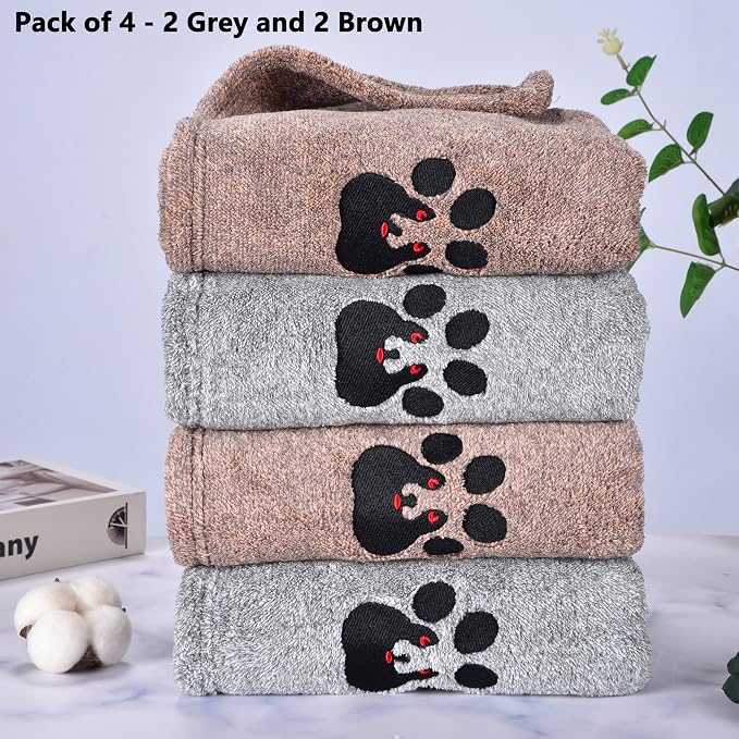 Dogvingpk Dog Towels for Drying Dogs 4 Pack - Super Absorbent Soft Quick Dry Microfiber Pet Bath Towel for Medium & Small Dogs, 36 * 28 Inch 2 Grey and 2 Brown - Image 4