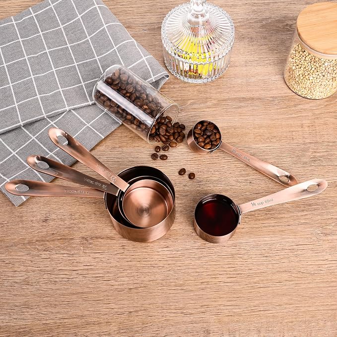 Copper Measuring Cups and Spoons Set 17 for Dry & Liquid, Metric & Us Stainless Steel Measuring Cups and Spoons Set with Leveler for Kitchen & Baking with 3/4 & 2/3 Measurer Cup - Image 7