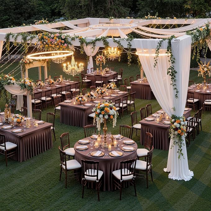 6 Pack Brown Spandex Round Tablecloths for 60 inch Table, Wrinkle Free Stretchy 120inch Fitted 5FT Round Table Cover Cloths with Skirt for Wedding Party Dining Banquet - Image 5