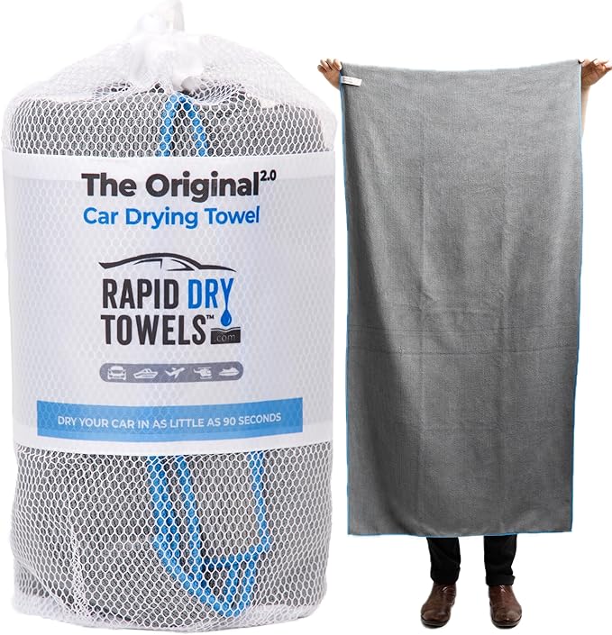 Rapid Dry Towels Original 2.0 Microfiber Car Drying Towel | 150 x 75cm | Extra Large Channel Weave Drying Cloth | Ultra Absorbent, Scratch-Free, Auto Detailing Towel for Cars SUVs Trucks & Boats by RapidDryTowels